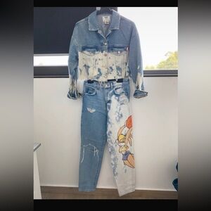 NWOT limited edition BERSHKA Denim SPACE JEM Jacket size XS & Jeans size 36